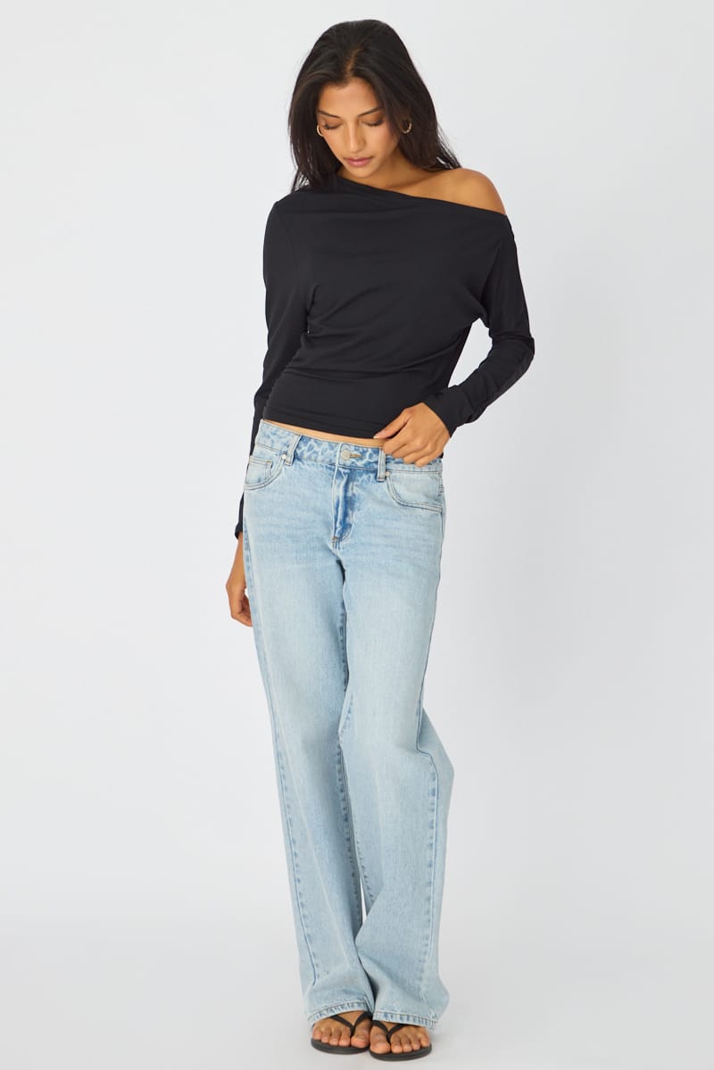 Black One Shoulder Top Long Sleeve for Ally Fashion
