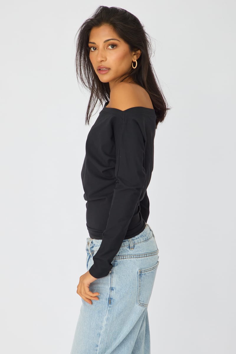 Black One Shoulder Top Long Sleeve for Ally Fashion
