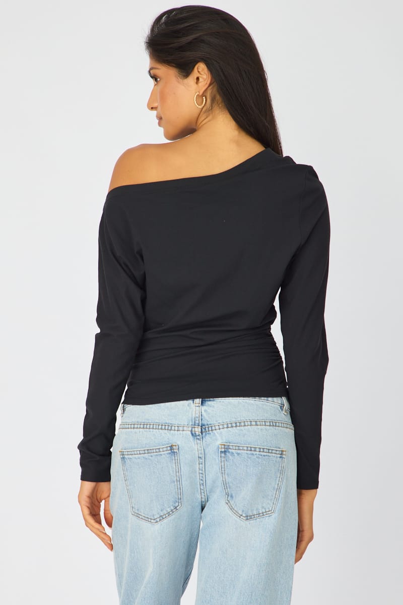 Black One Shoulder Top Long Sleeve for Ally Fashion