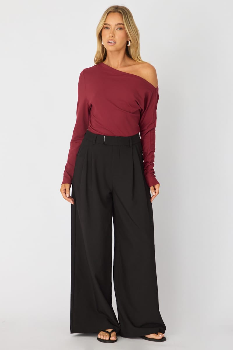 Red One Shoulder Top Long Sleeve for Ally Fashion