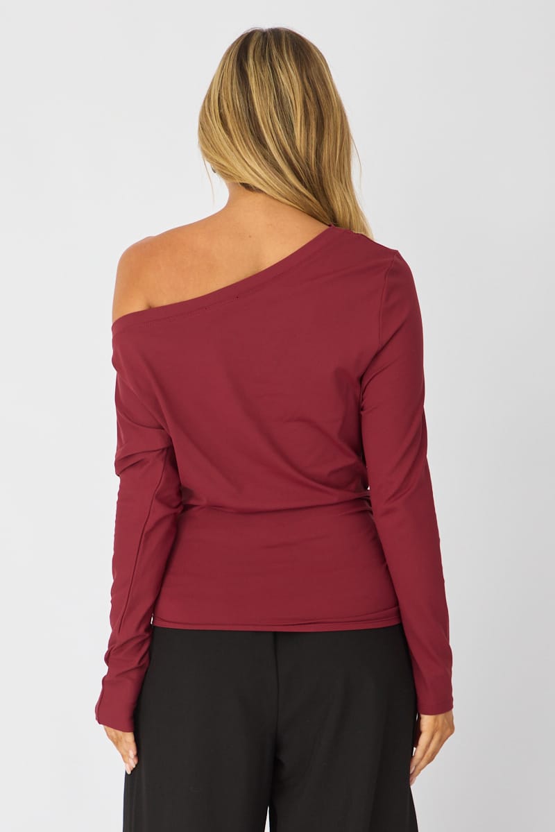 Red One Shoulder Top Long Sleeve for Ally Fashion