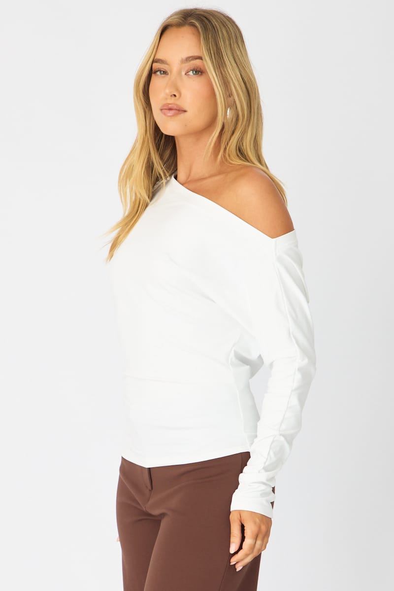 White One Shoulder Top Long Sleeve for Ally Fashion