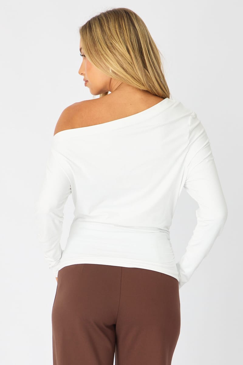 White One Shoulder Top Long Sleeve for Ally Fashion