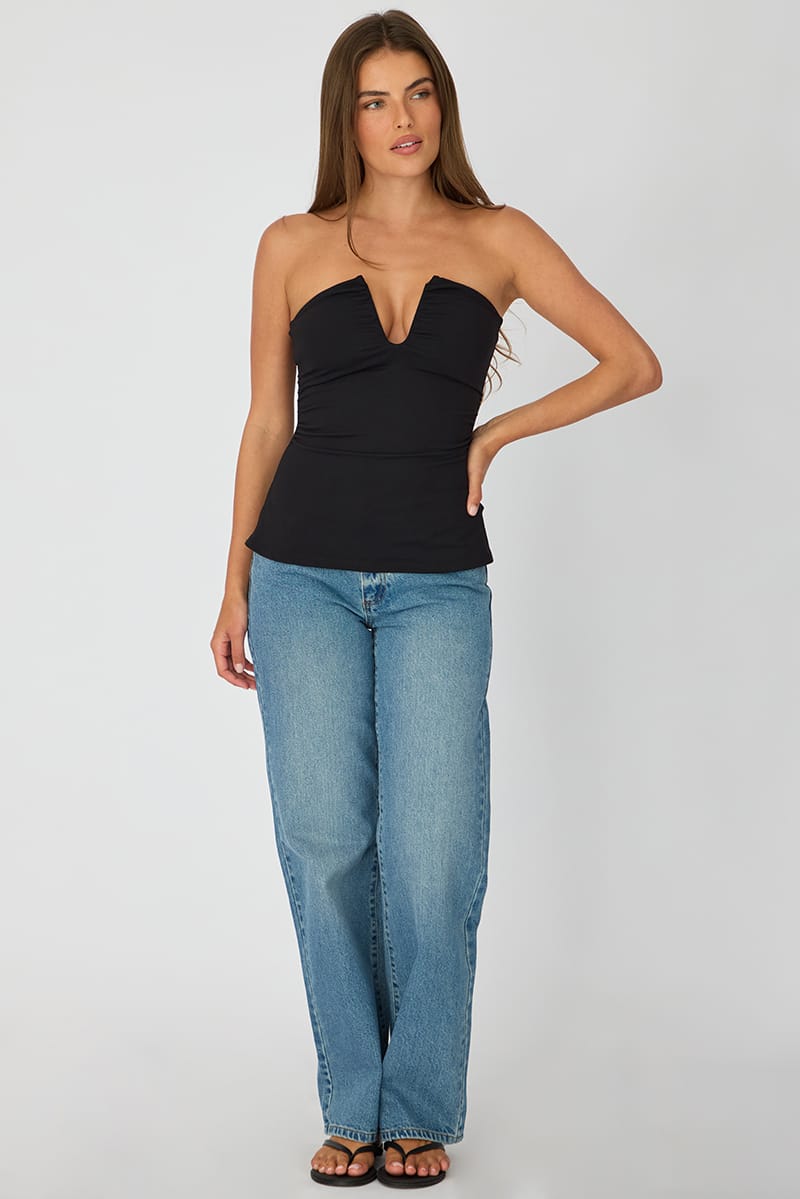 Black Plunge Neckline Bandeau Top for Ally Fashion