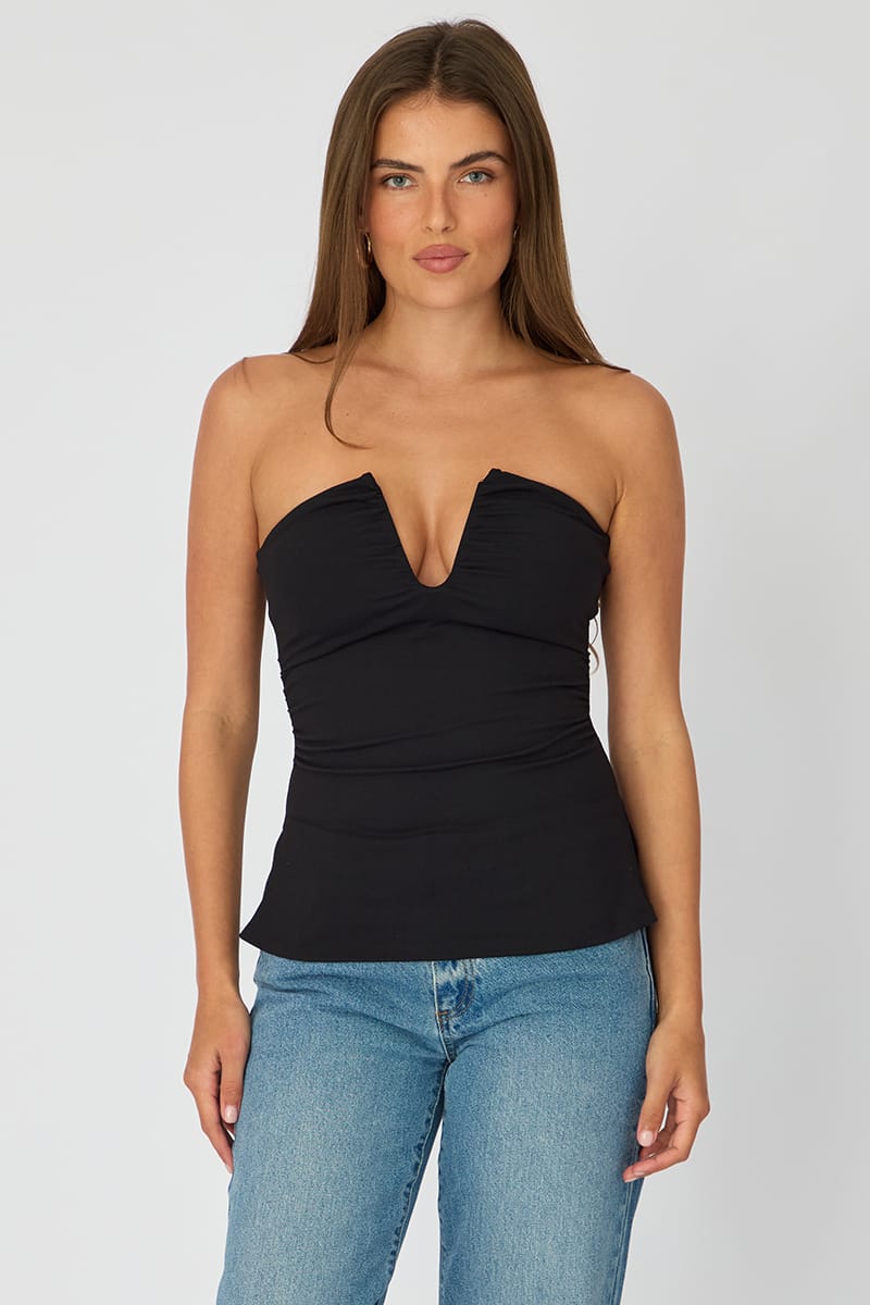 Black Plunge Neckline Bandeau Top for Ally Fashion