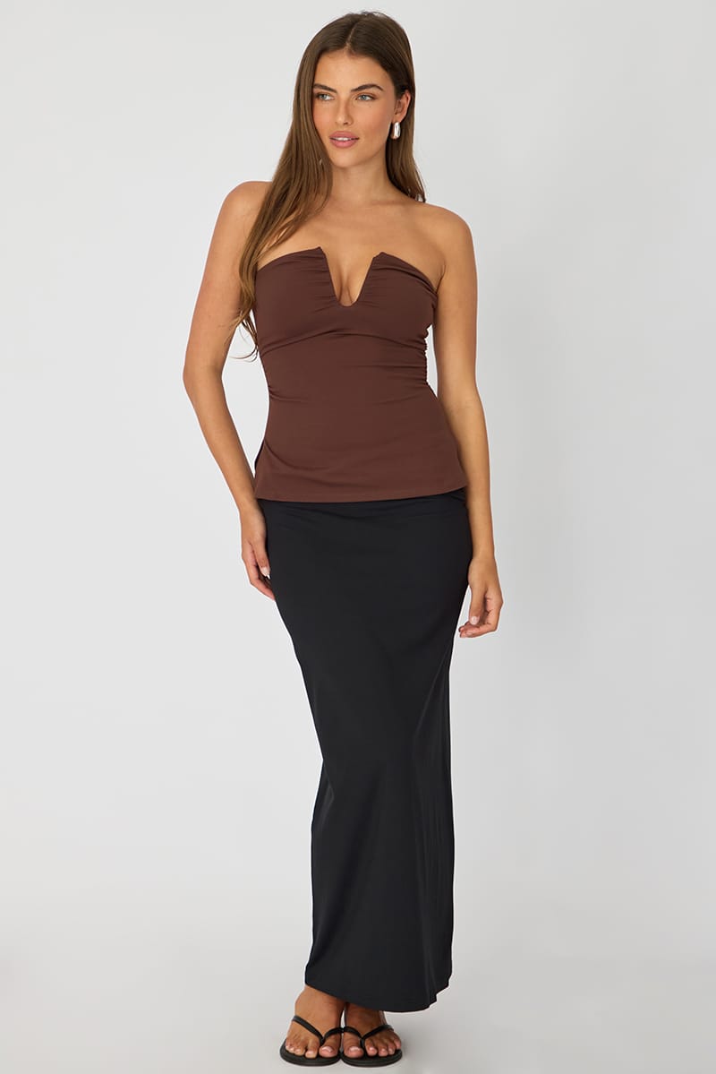 Brown Plunge Neckline Bandeau Top for Ally Fashion
