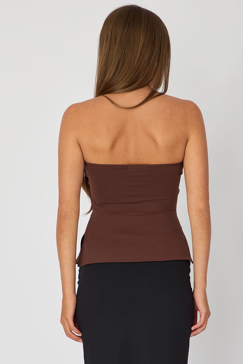 Brown Plunge Neckline Bandeau Top for Ally Fashion