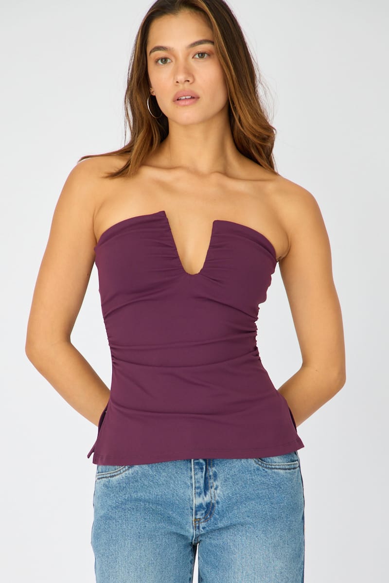 Purple Plunge Neckline Bandeau Top for Ally Fashion