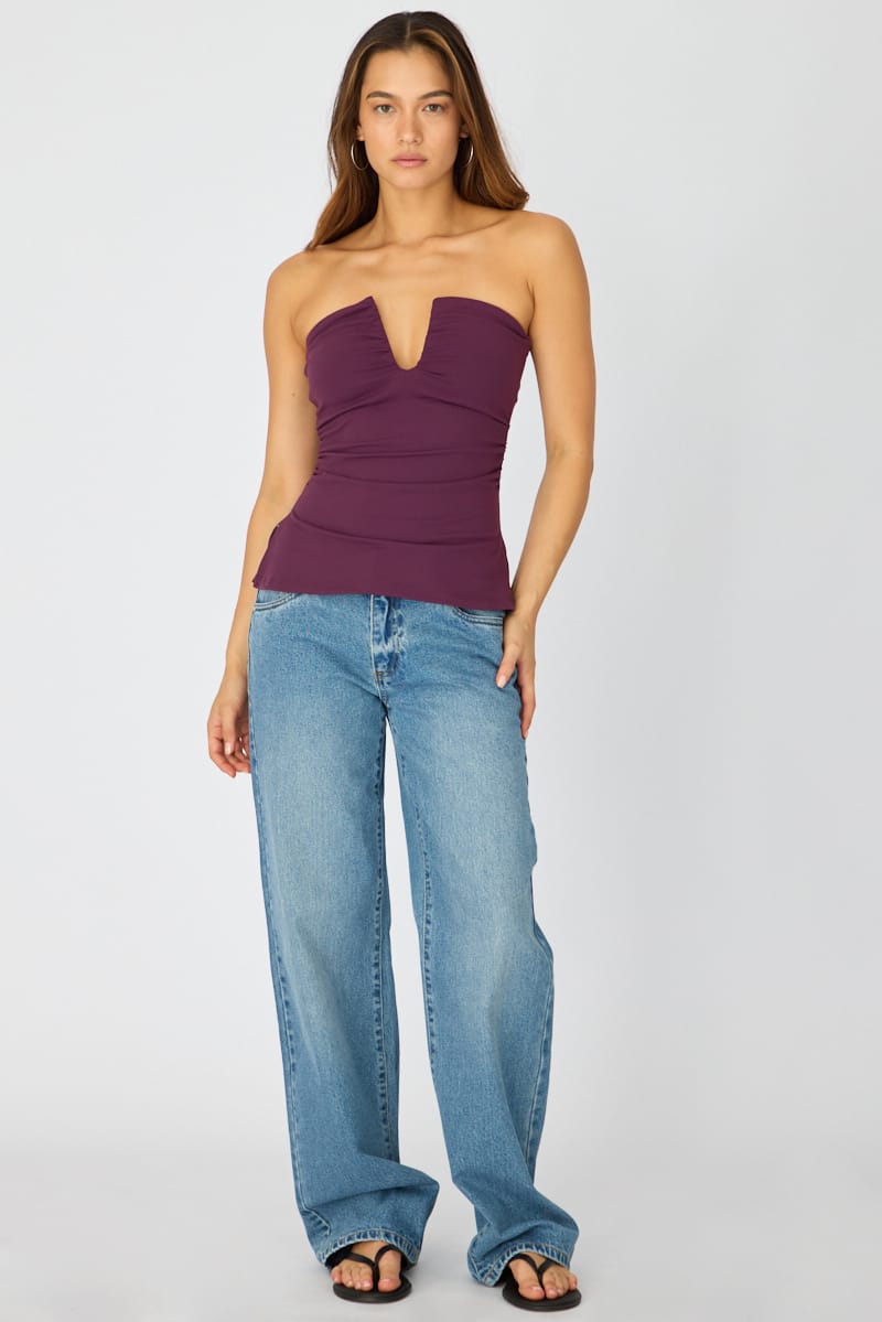 Purple Plunge Neckline Bandeau Top for Ally Fashion
