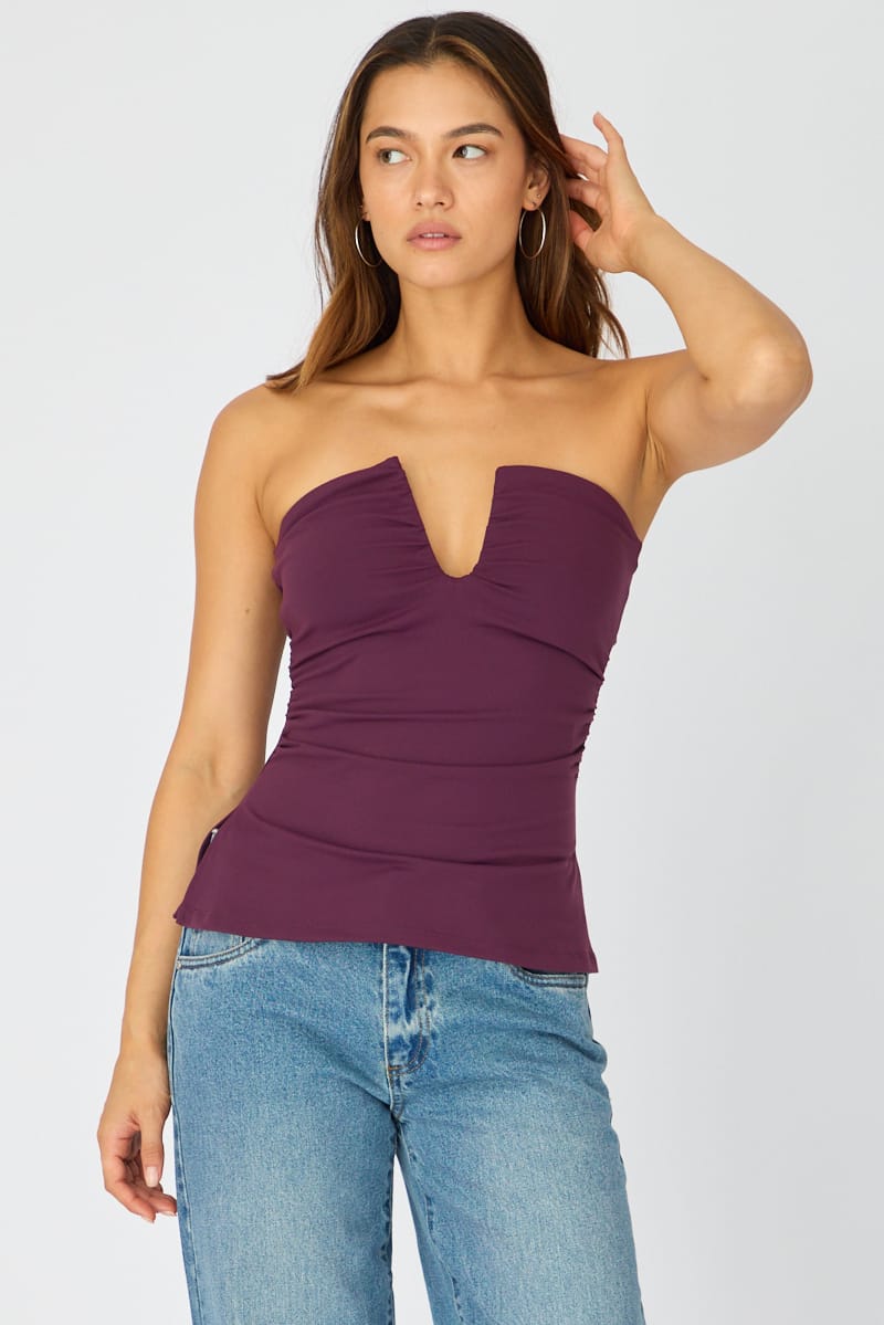 Purple Plunge Neckline Bandeau Top for Ally Fashion