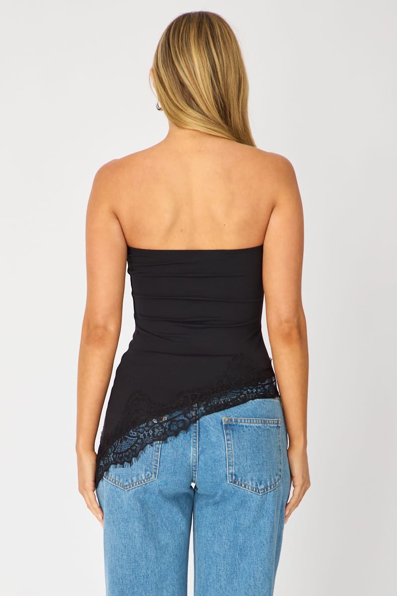 Black Asymmetrical Long Line Bandeau Top for Ally Fashion