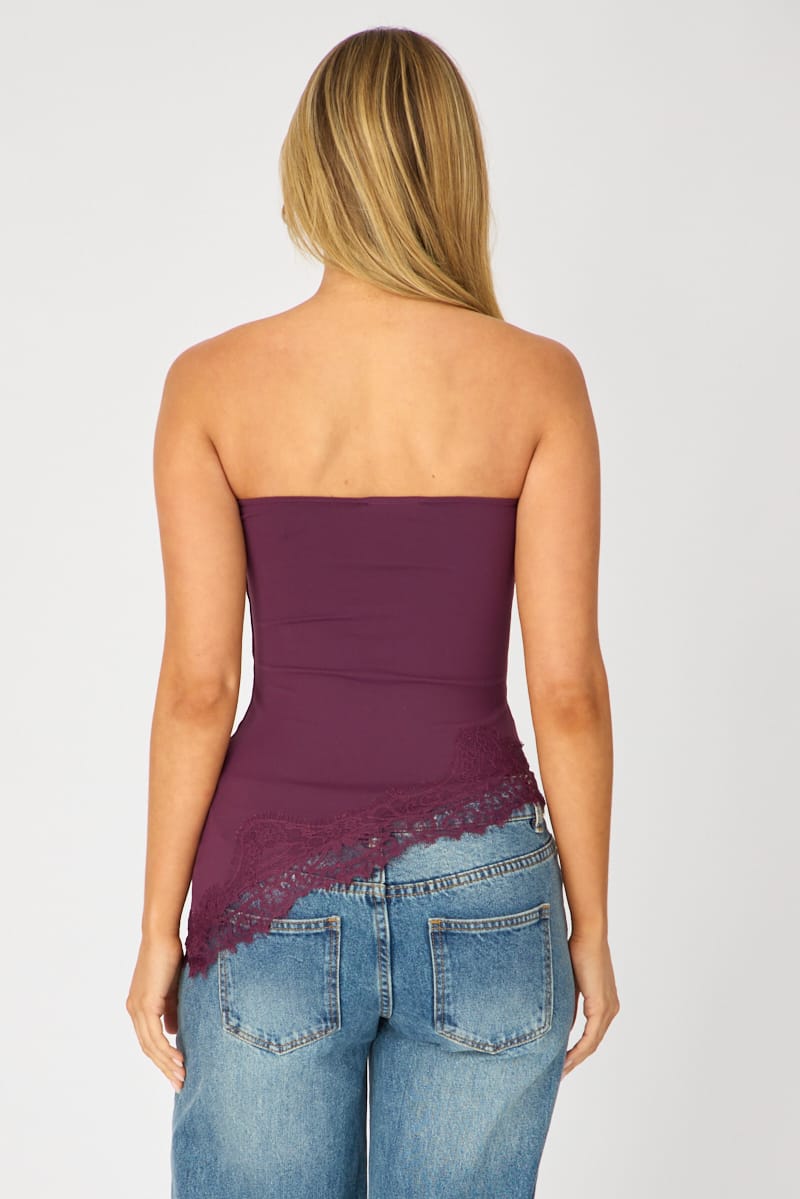 Purple Asymmetrical Long Line Bandeau Top for Ally Fashion