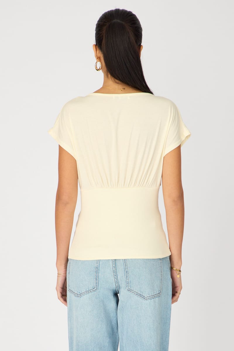 Yellow Short Sleeve V-neck Top for Ally Fashion