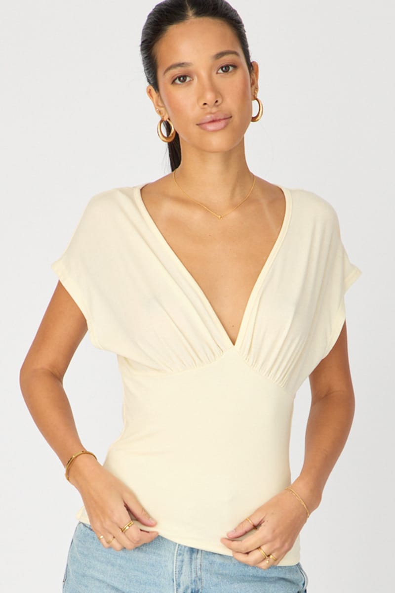 Yellow Short Sleeve V-neck Top for Ally Fashion