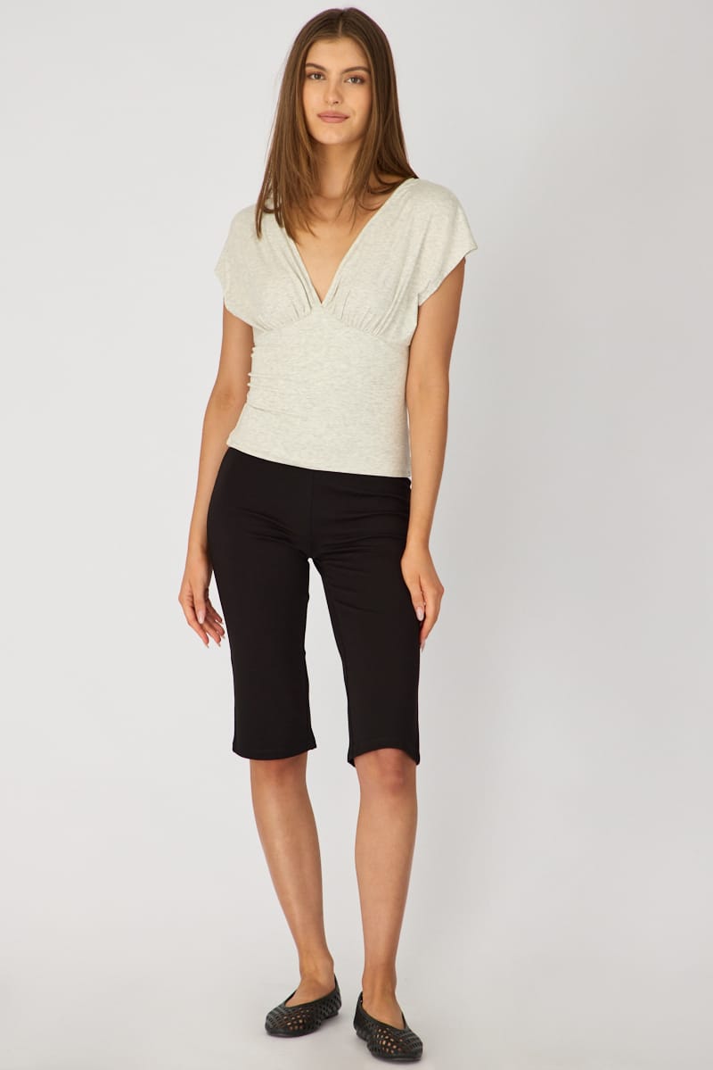 Grey V-neck Top Short Sleeve for Ally Fashion