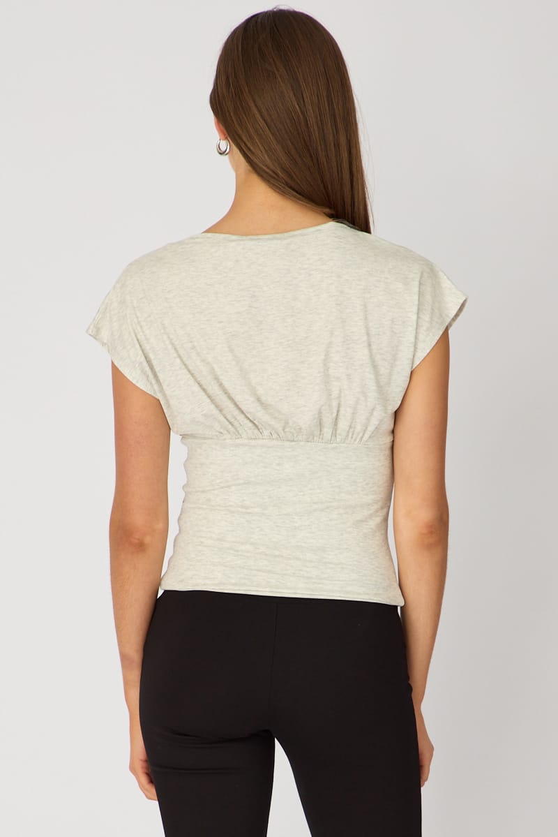 Grey V-neck Top Short Sleeve for Ally Fashion