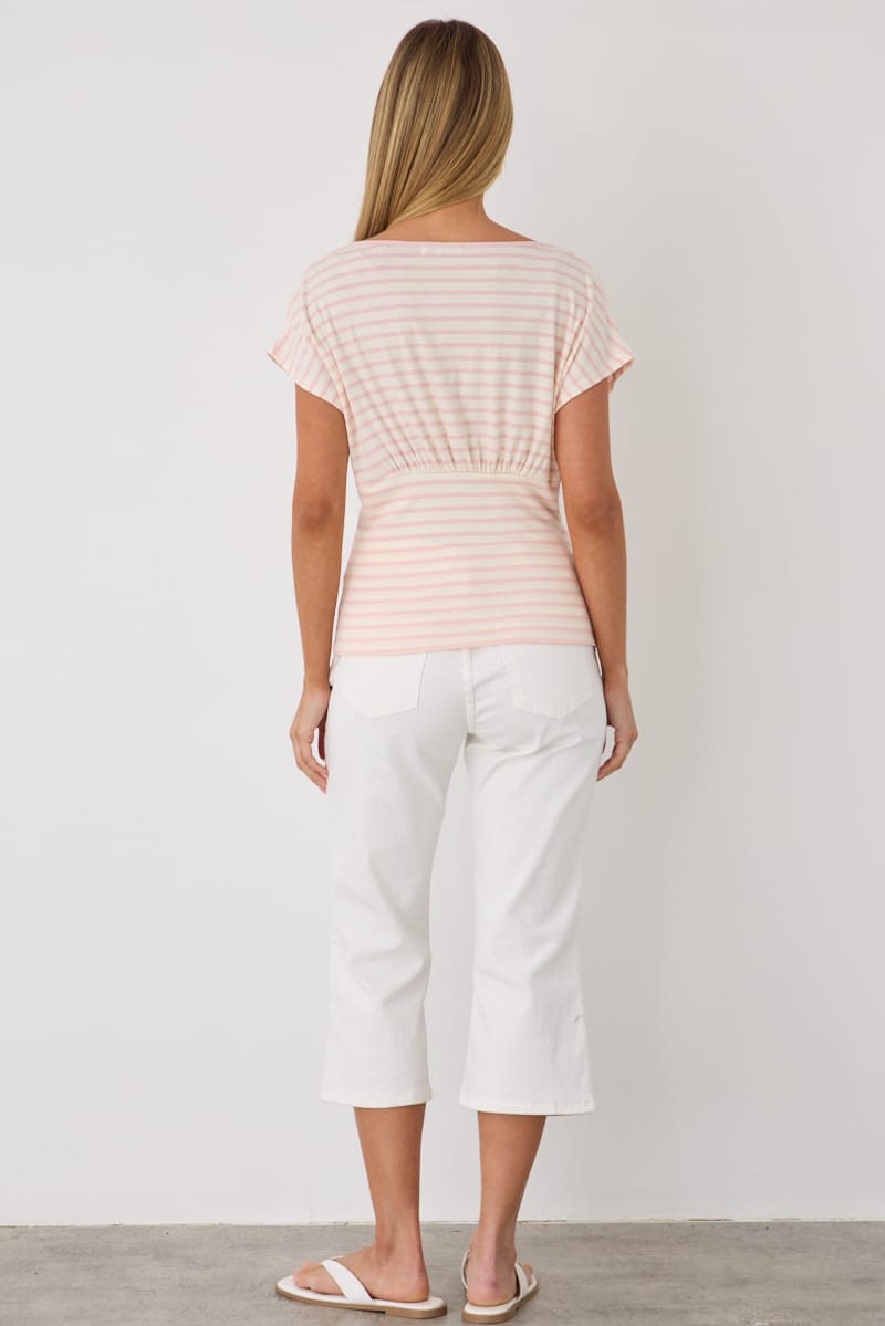 Blue Stripe Short Sleeve V-neck Top for Ally Fashion