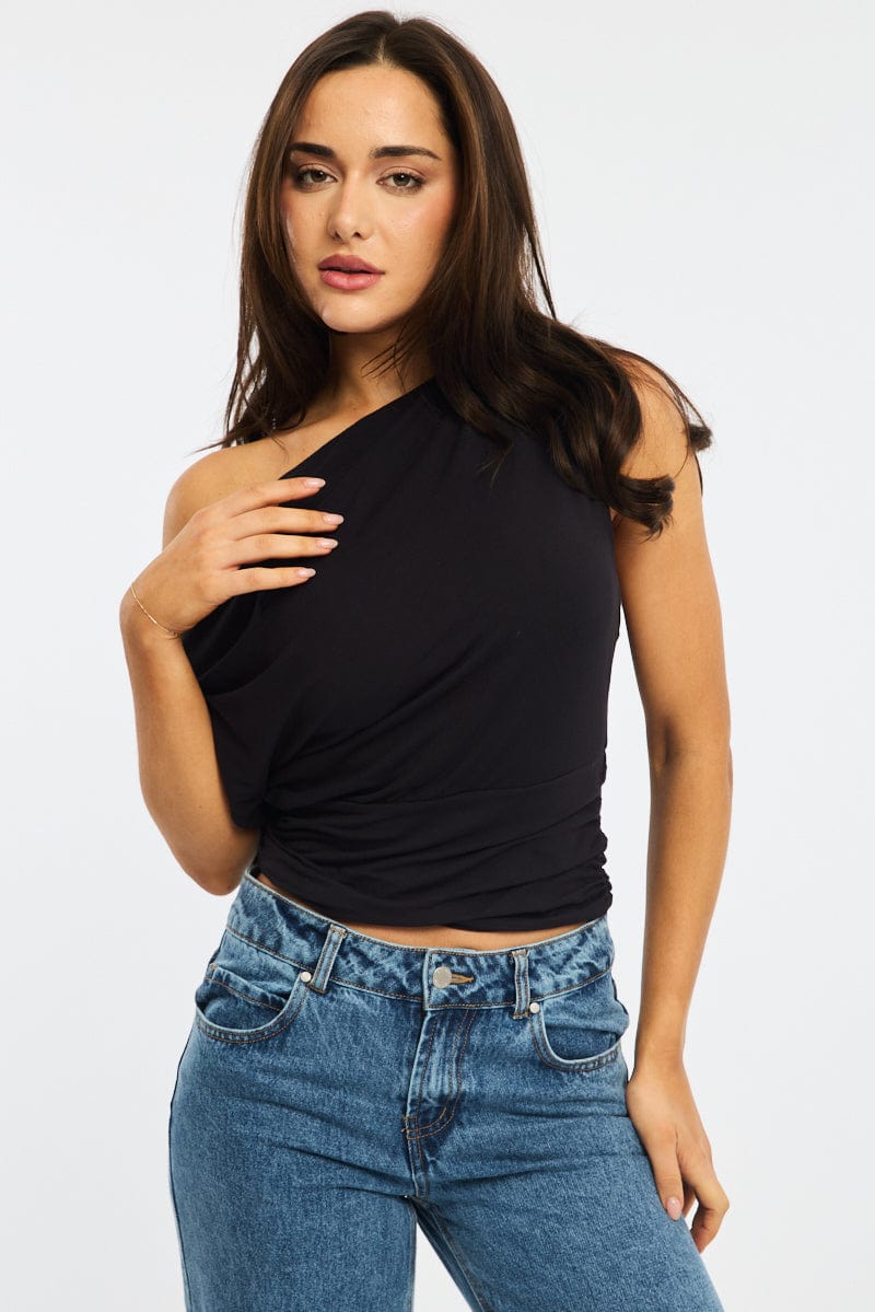 Black Off Shoulder Top Short Sleeve for Ally Fashion