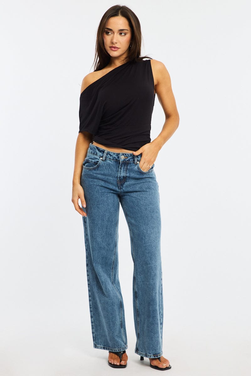 Black Off Shoulder Top Short Sleeve for Ally Fashion