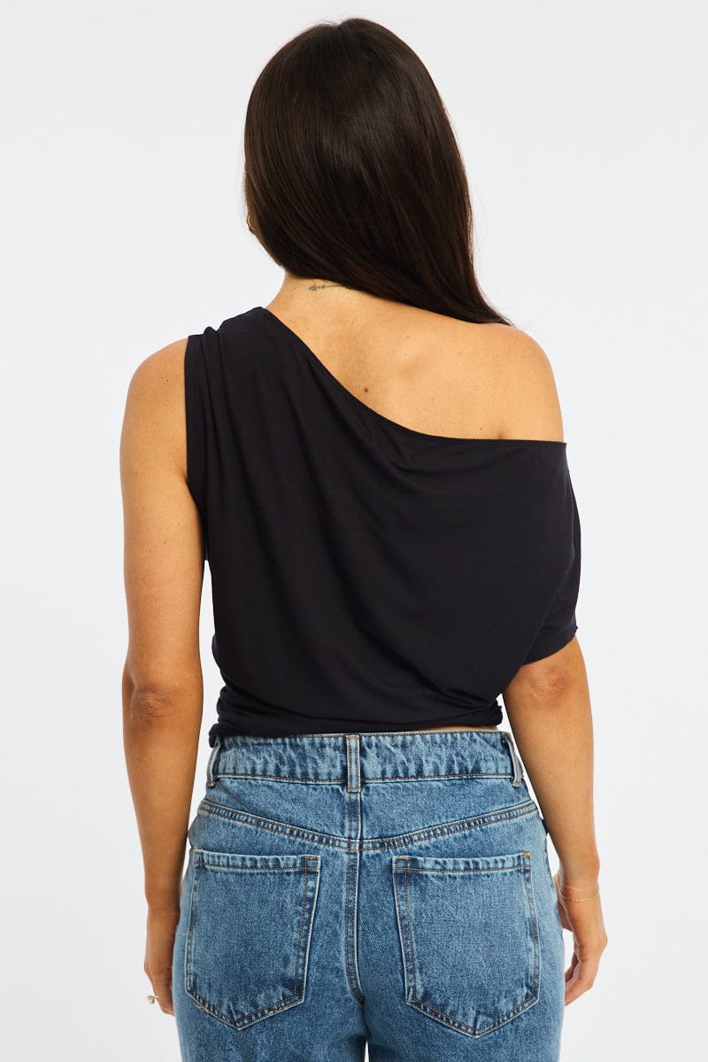 Black Off Shoulder Top Short Sleeve for Ally Fashion