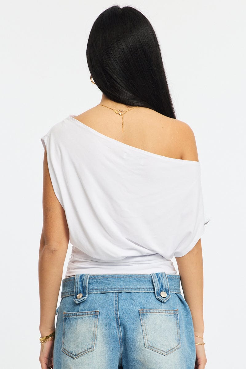 White Off Shoulder Top Short Sleeve for Ally Fashion