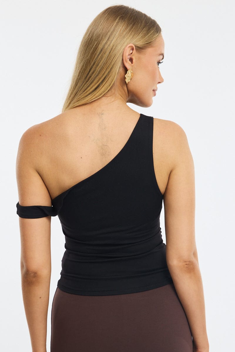 Black One Shoulder Top With Belt for Ally Fashion