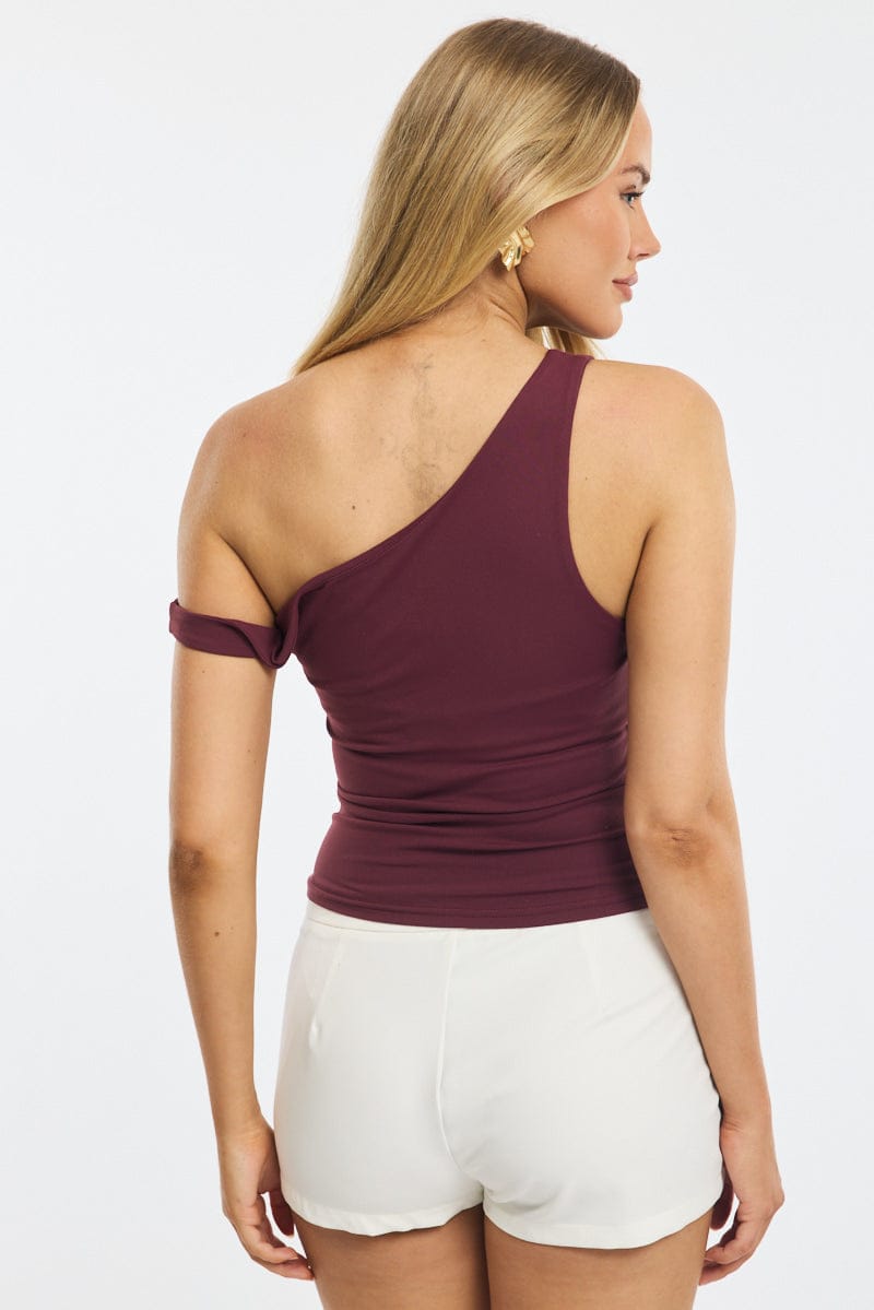 Red One Shoulder Top With Belt for Ally Fashion