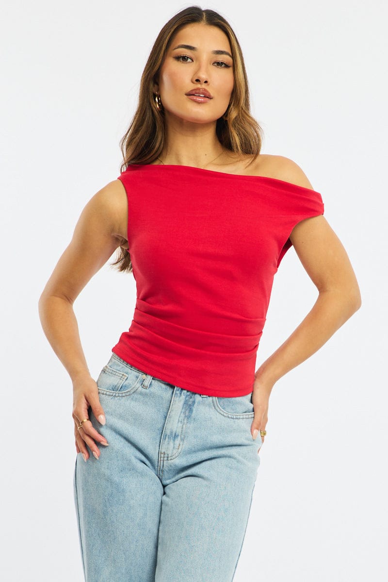 Red Off Shoulder Top for Ally Fashion