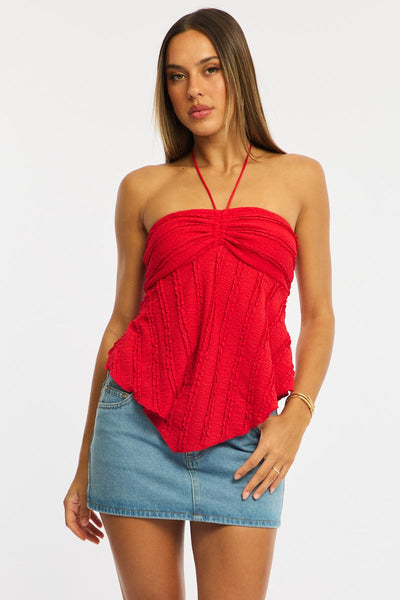 本日限定　shirred frill halter tops Lova Shirred Halter Neck Crop Top in Sky Grey | Oh Polly