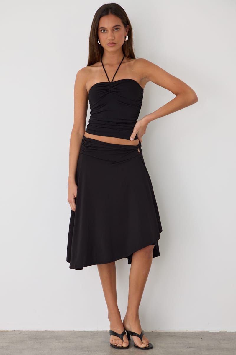 Black Ruched Halter Tie Top for Ally Fashion