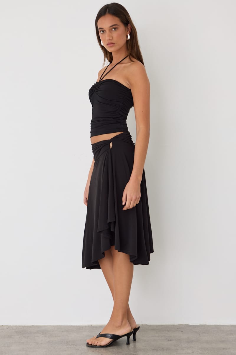 Black Ruched Halter Tie Top for Ally Fashion