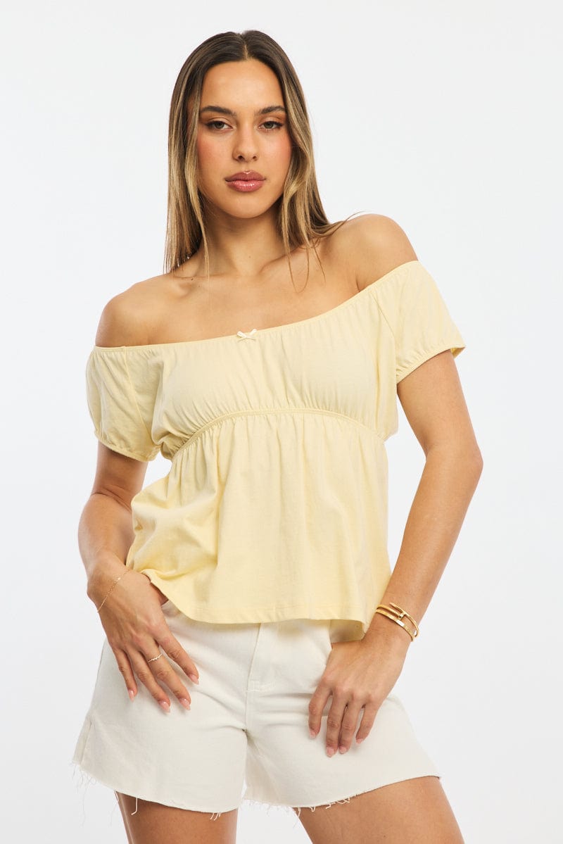 Yellow Baby Doll Top Short Sleeve for Ally Fashion
