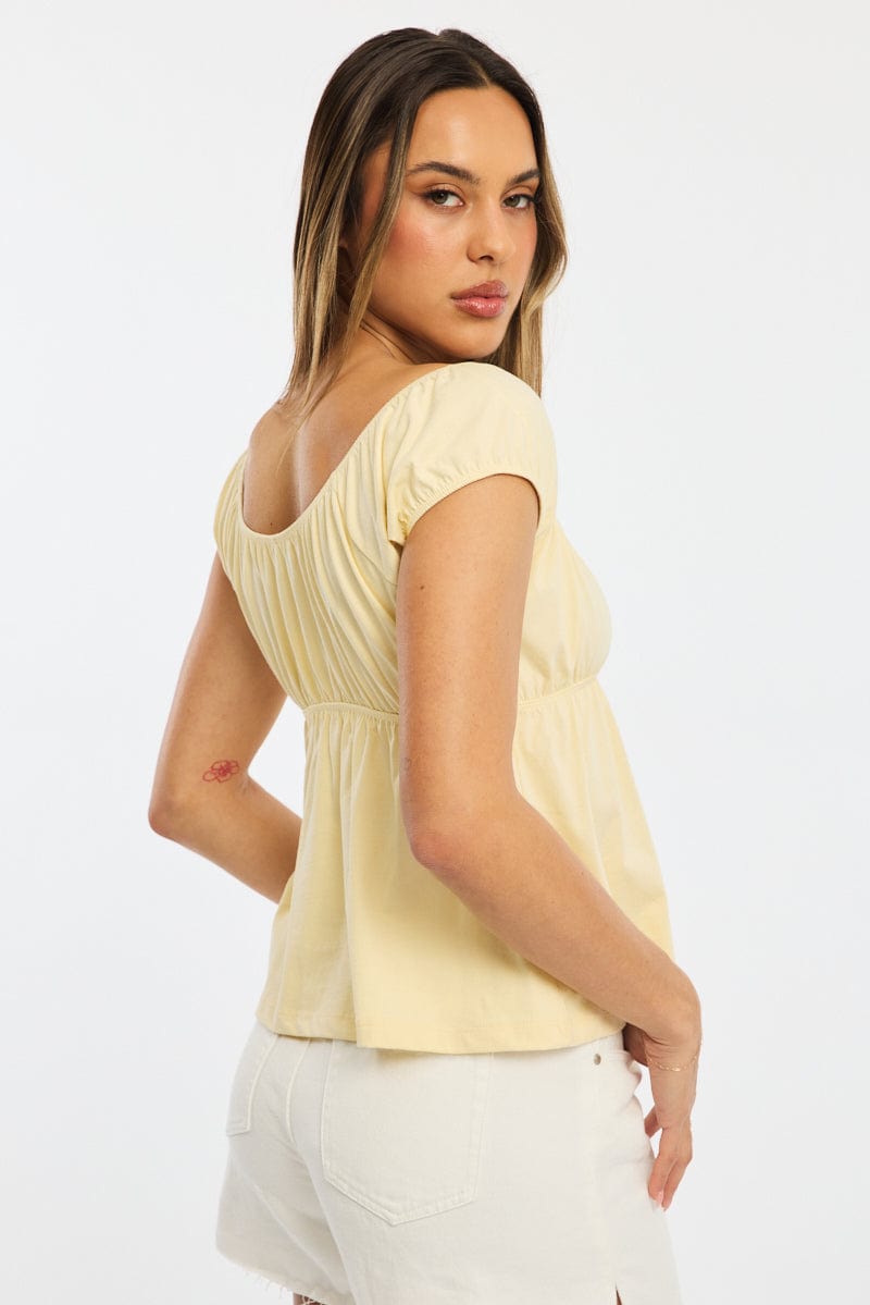 Yellow Baby Doll Top Short Sleeve for Ally Fashion
