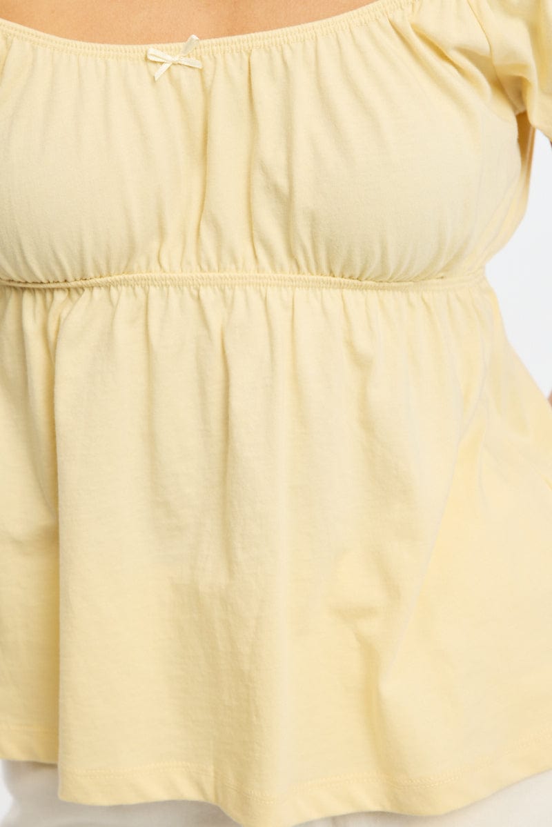 Yellow Baby Doll Top Short Sleeve for Ally Fashion