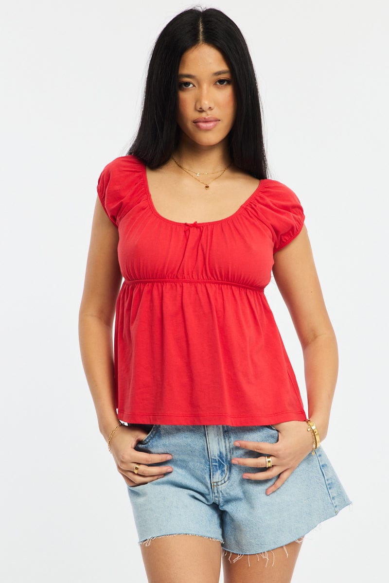 Red Baby Doll Top Short Sleeve for Ally Fashion
