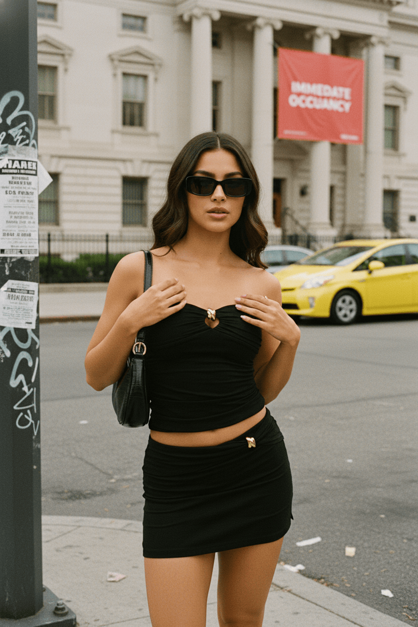 Black Bandeau Top Sleeveless Metal Detail
