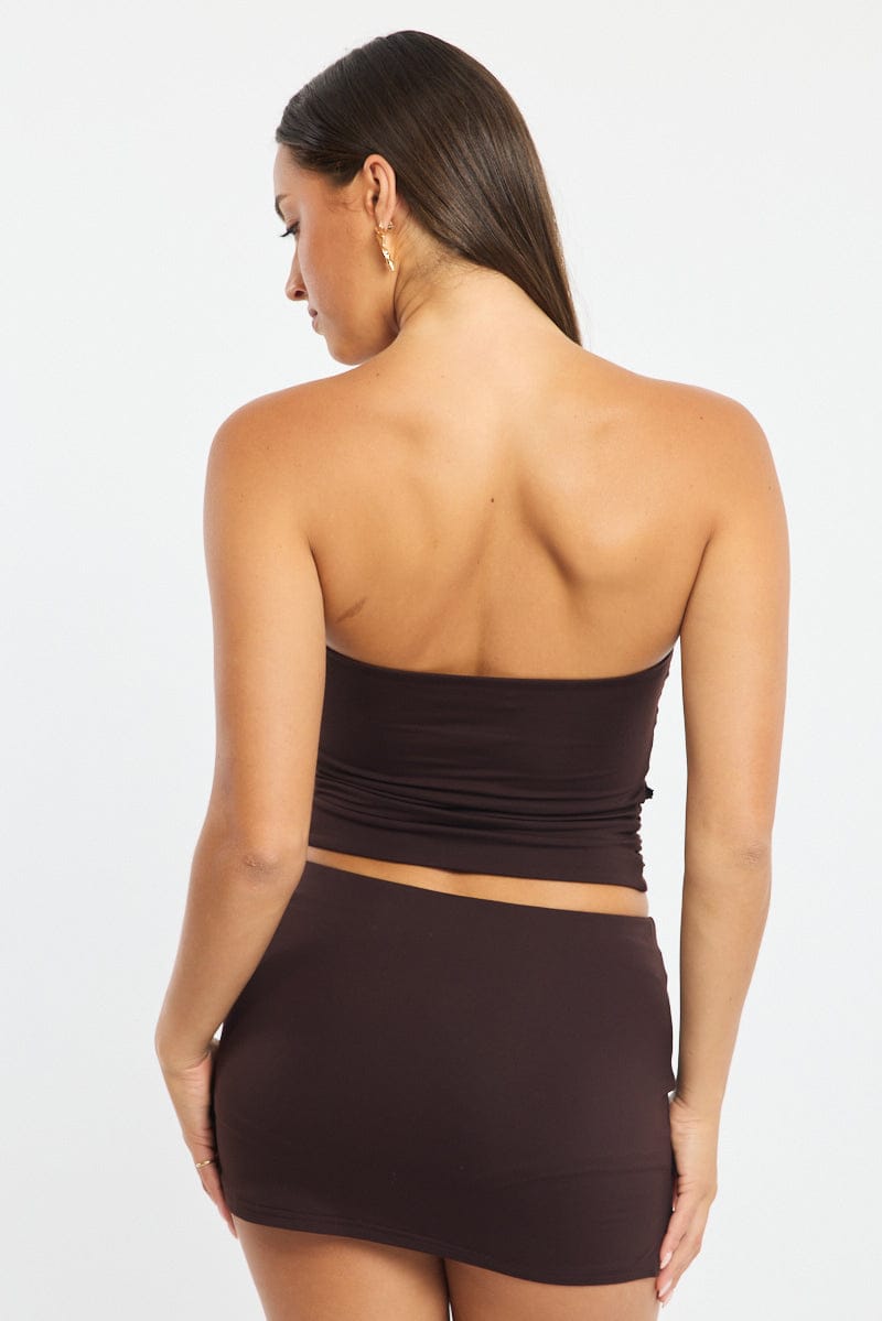 Brown Bandeau Top Sleeveless Metal Detail for Ally Fashion