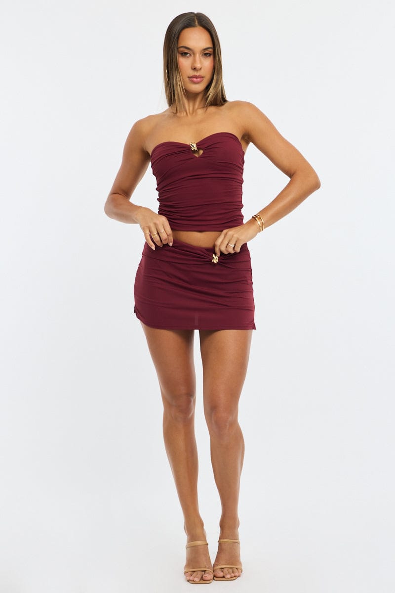 Red Bandeau Top Sleeveless Metal Detail for Ally Fashion