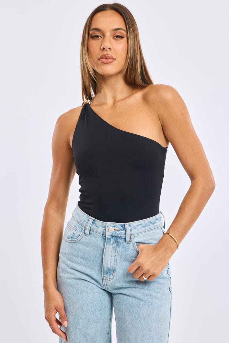 Black One-Shoulder Bodysuit from Ally Fashion