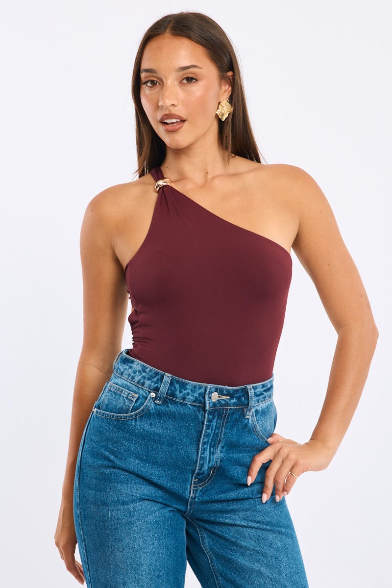 Red One-Shoulder Bodysuit from Ally Fashion