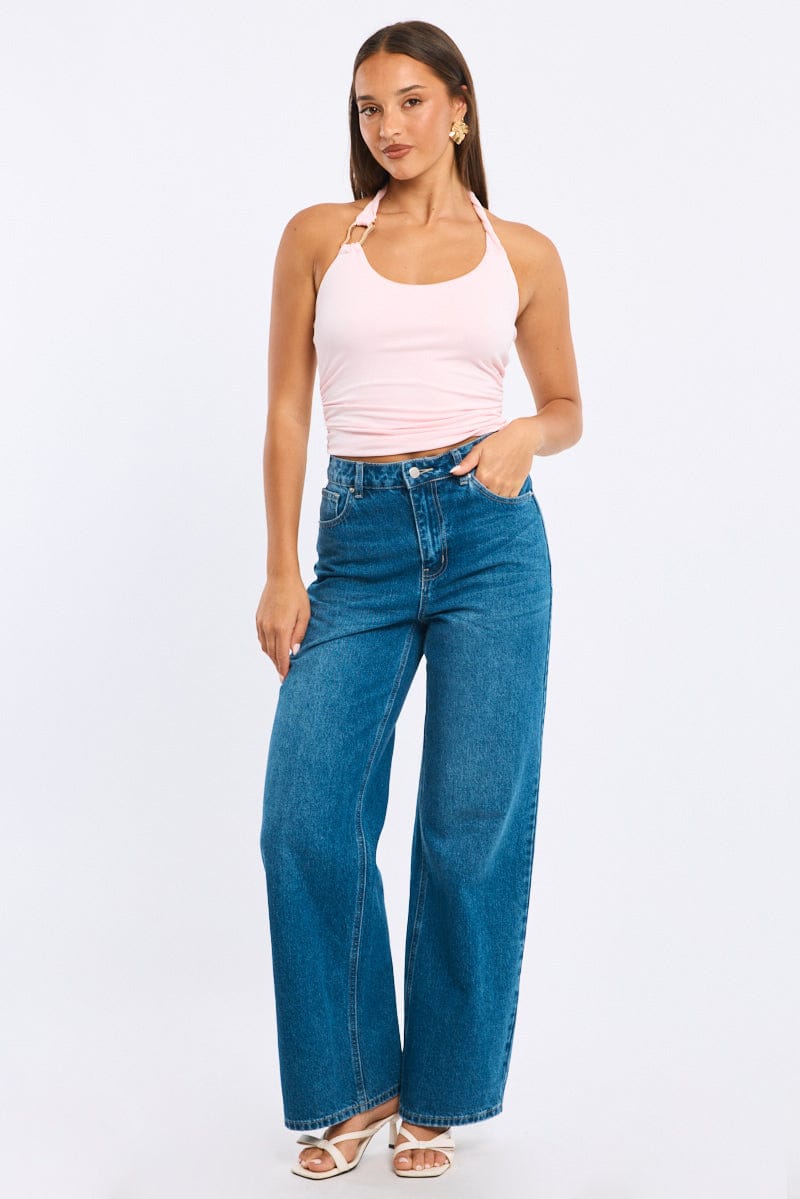 Pink Halter Neck Top for Ally Fashion