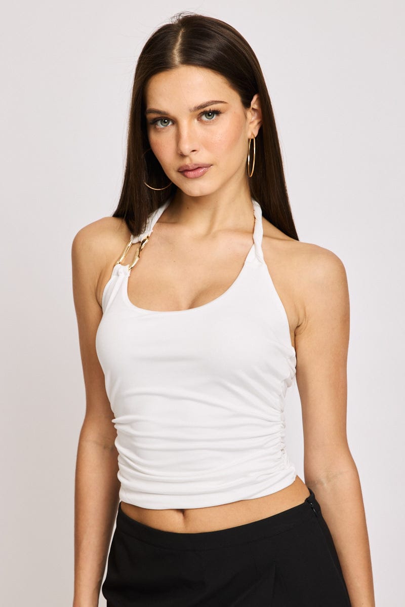 White Halter Neck Top for Ally Fashion