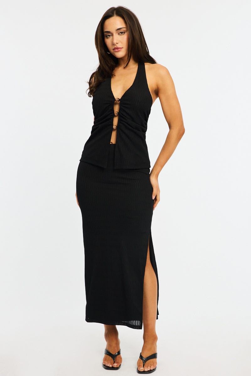 Black Halter Neck Top Textured for Ally Fashion