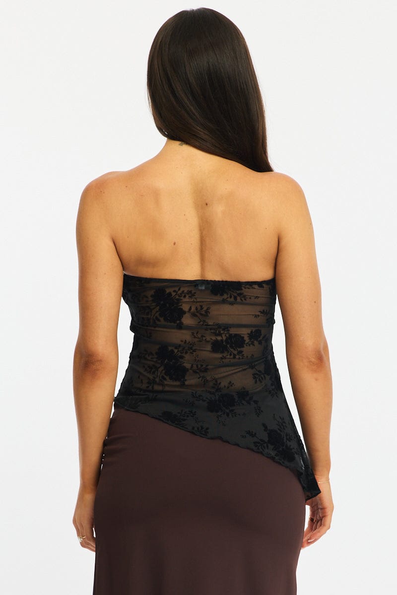 Black Bandeau Strapless Burnout for Ally Fashion