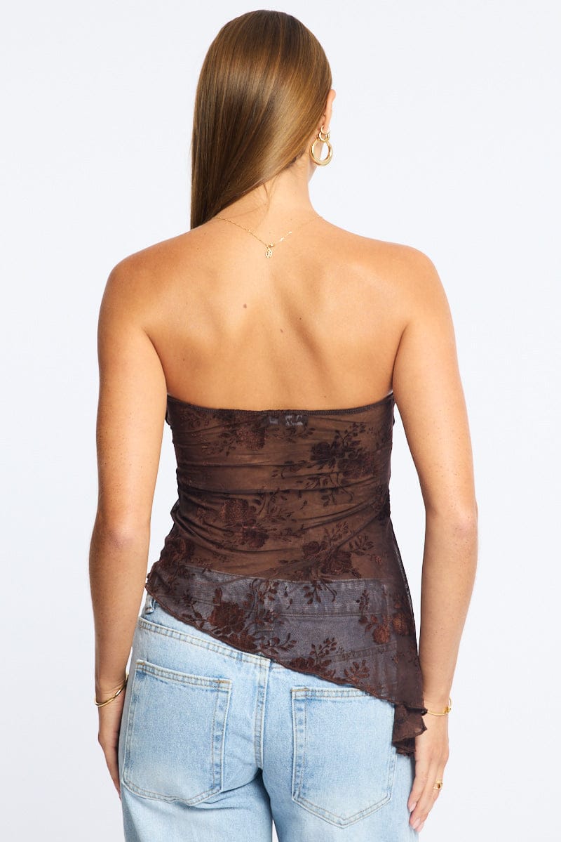 Brown Bandeau Strapless Burnout for Ally Fashion
