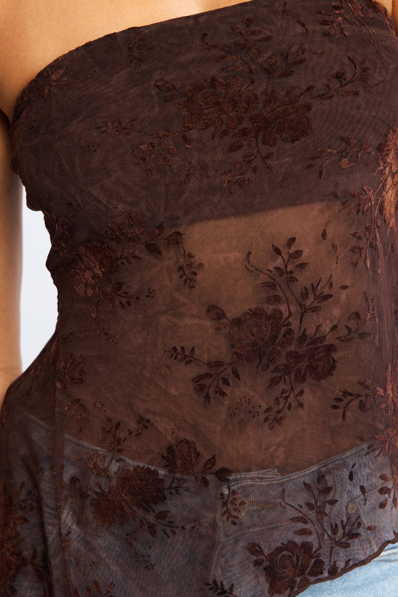 Brown Bandeau Strapless Burnout for Ally Fashion