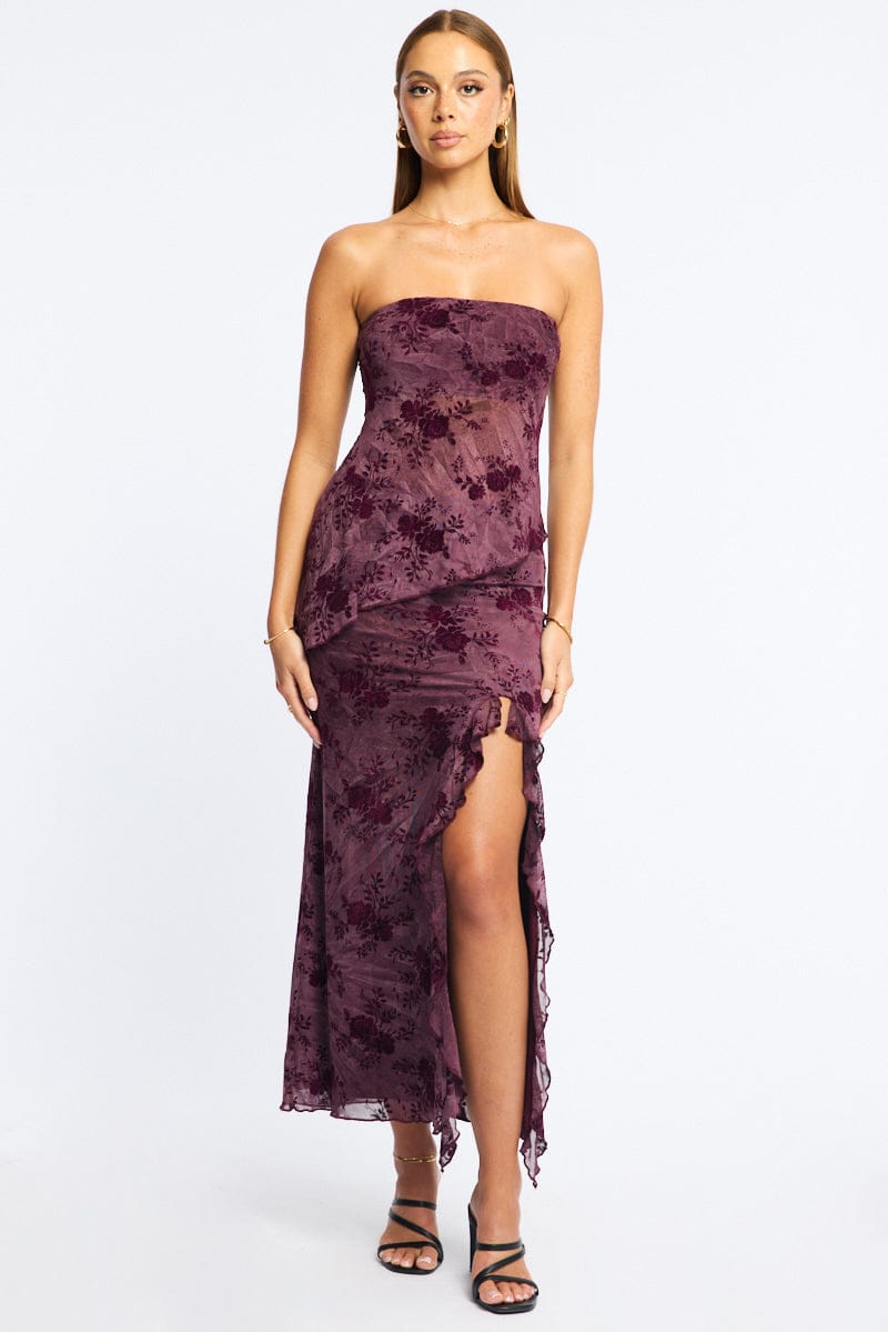 Red Bandeau Strapless Burnout for Ally Fashion