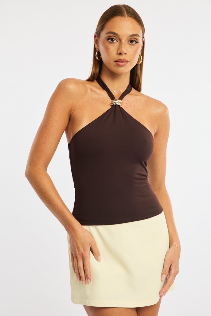 Brown Halter Neck Top for Ally Fashion
