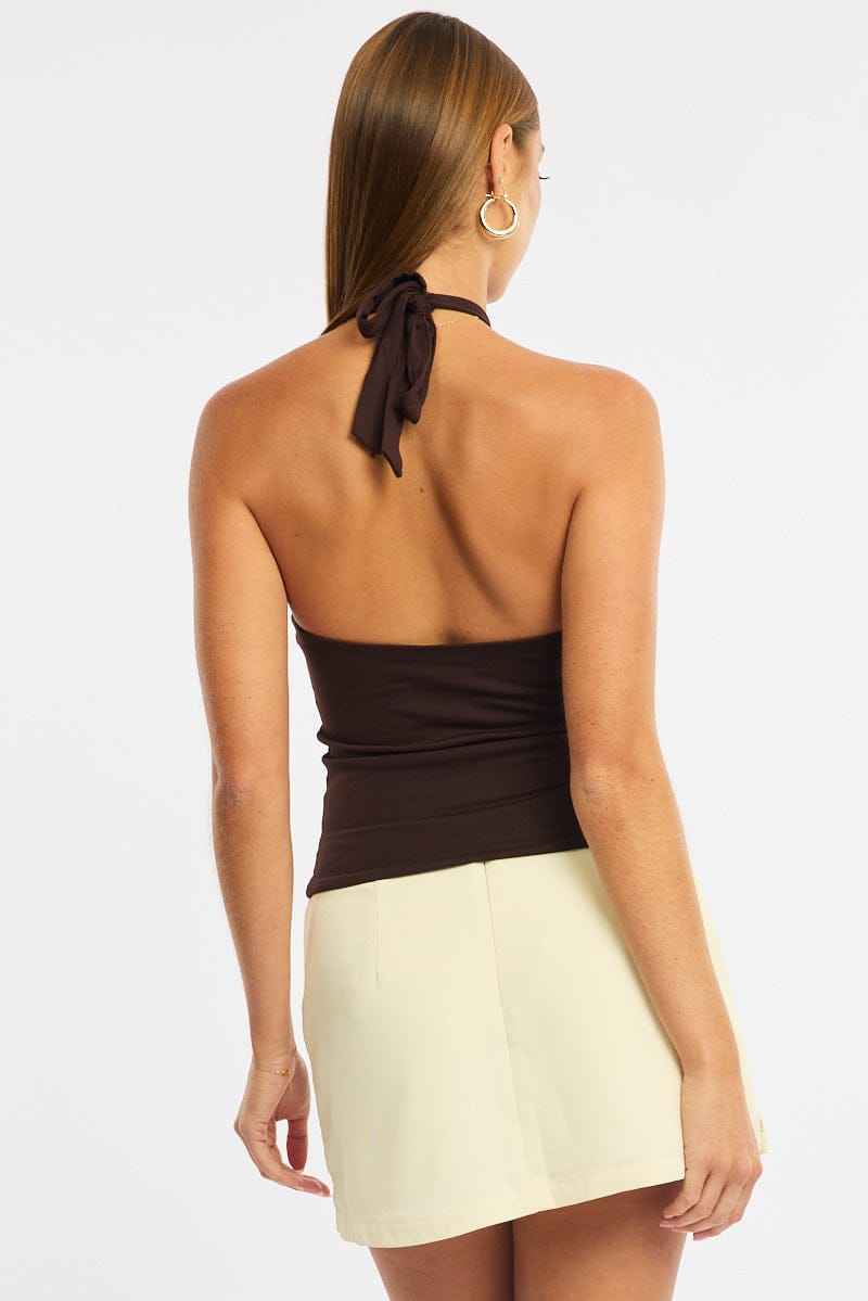 Brown Halter Neck Top for Ally Fashion