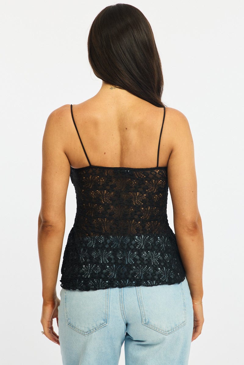 Black Singlet Top Lace for Ally Fashion
